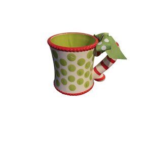 Green & Red Polka Dot‎ Ceramic Mug With Bow Handle By Mud Pie
